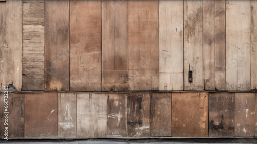Texture of aged storefronts  characterized by a combination of dark  stained wood and lighter  weathered panels  giving a sense of depth and character.