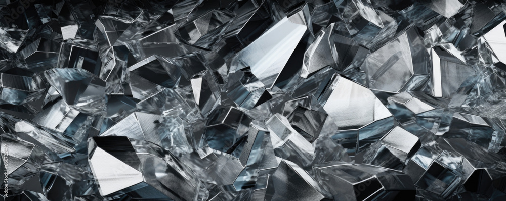 Closeup of Chromium flakes This texture features thin, irregular pieces of Chromium, overlapping and creating a layered effect. The flakes are reflective and give the illusion of depth and Closeup of Chromium flakes This texture features thin, irregular pieces of Chromium, overlapping and creating a layered effect. The flakes are reflective and give the illusion of depth and