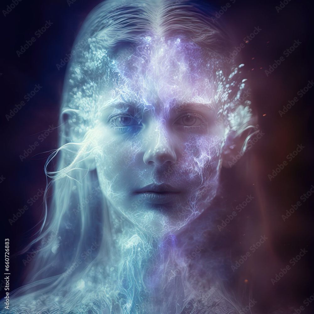 Portrait of a ghostly, spectral girl - x-ray, ethereal, double-exposure Portrait of a ghostly, spectral girl - x-ray, ethereal, double-exposure