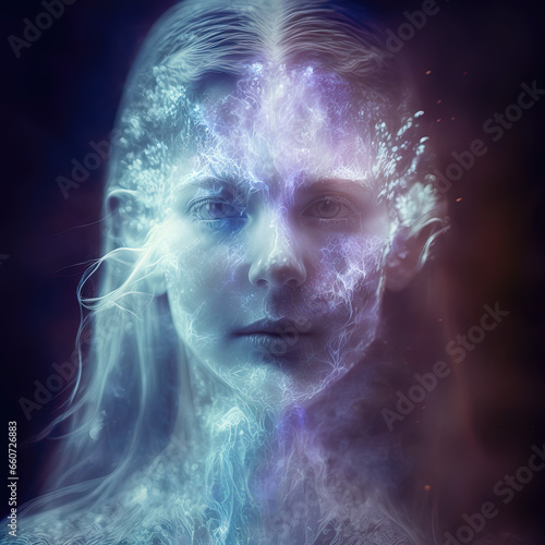 Portrait of a ghostly, spectral girl - x-ray, ethereal, double-exposure