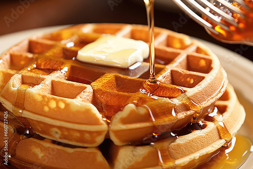 Waffles with butter and syrup - ai generated photo