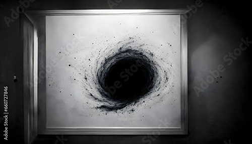 man finding a blackhole on his empty dark room 