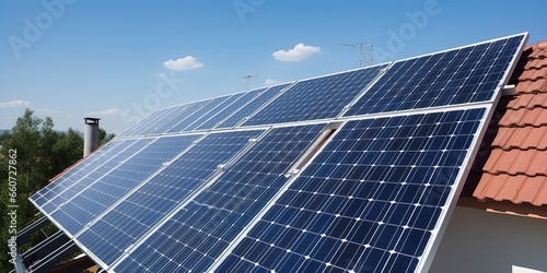 Close-up of Solar cell farm power plant eco technology.landscape of Solar cell panels in a photovoltaic power plant