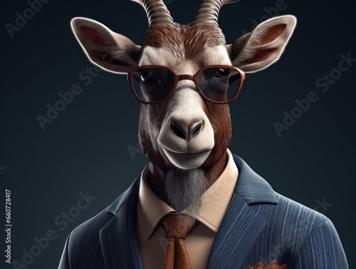 Antelope dressed in a business suit and wearing glasses
