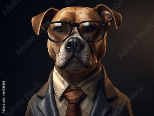 Dog dressed in a business suit and wearing glasses © Denis Darcraft