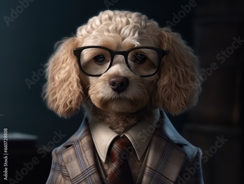 Dog dressed in a business suit and wearing glasses © Denis Darcraft