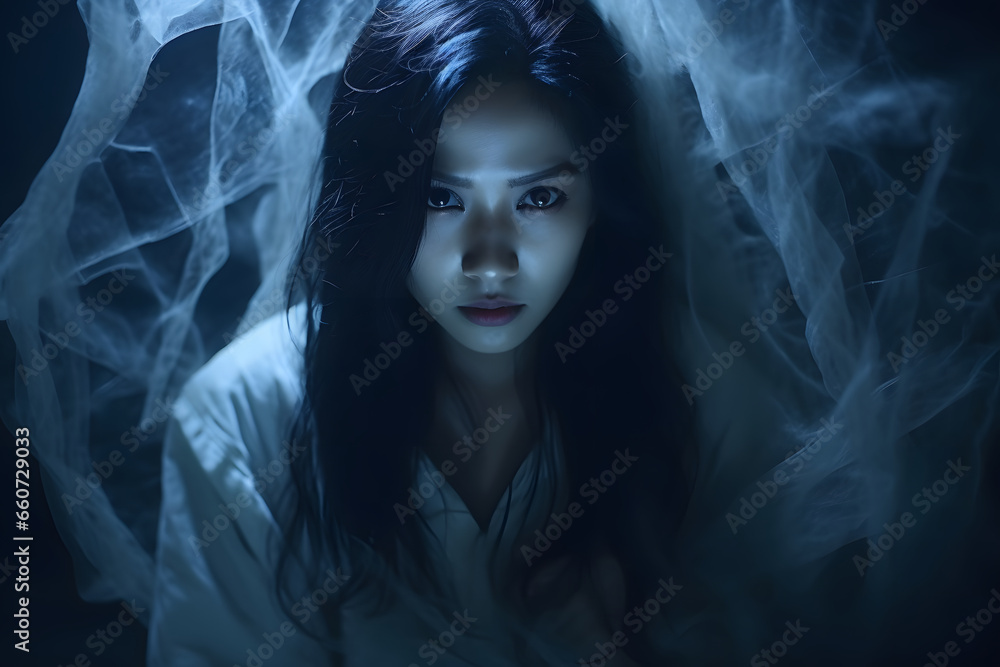 ortrait of asian woman make up ghost,Scary horror scene for background,Halloween festival concept,Ghost movies poster ortrait of asian woman make up ghost,Scary horror scene for background,Halloween festival concept,Ghost movies poster