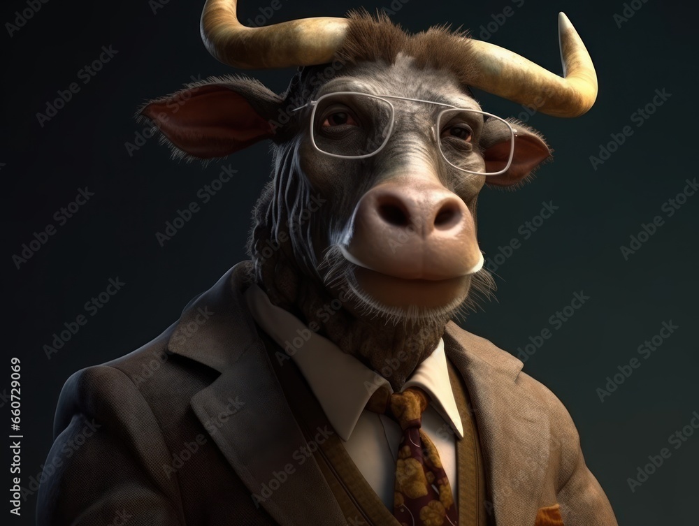 Gnu dressed in a business suit and wearing glasses