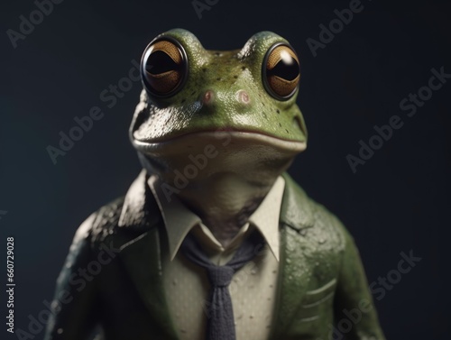 Frog dressed in a business suit and wearing glasses