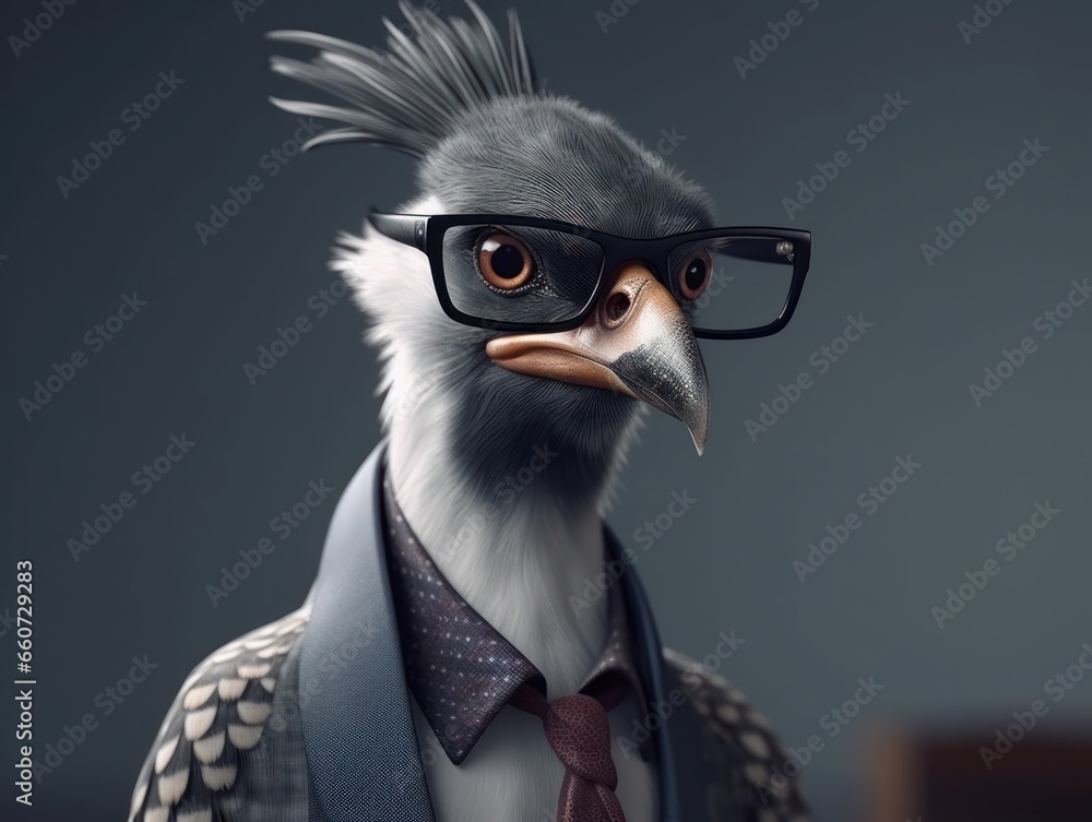 Lapwing dressed in a business suit and wearing glasses