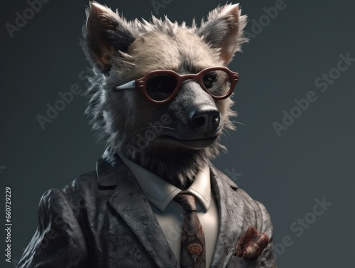 Hyena dressed in a business suit and wearing glasses © Denis Darcraft