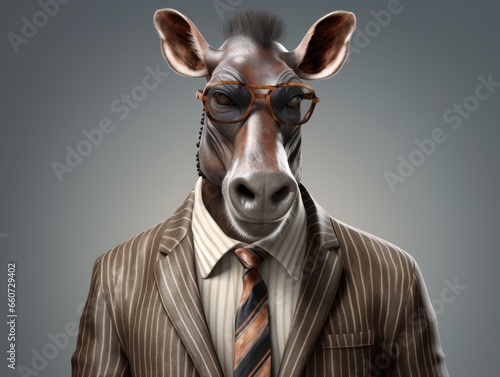 Okapi dressed in a business suit and wearing glasses © Denis Darcraft