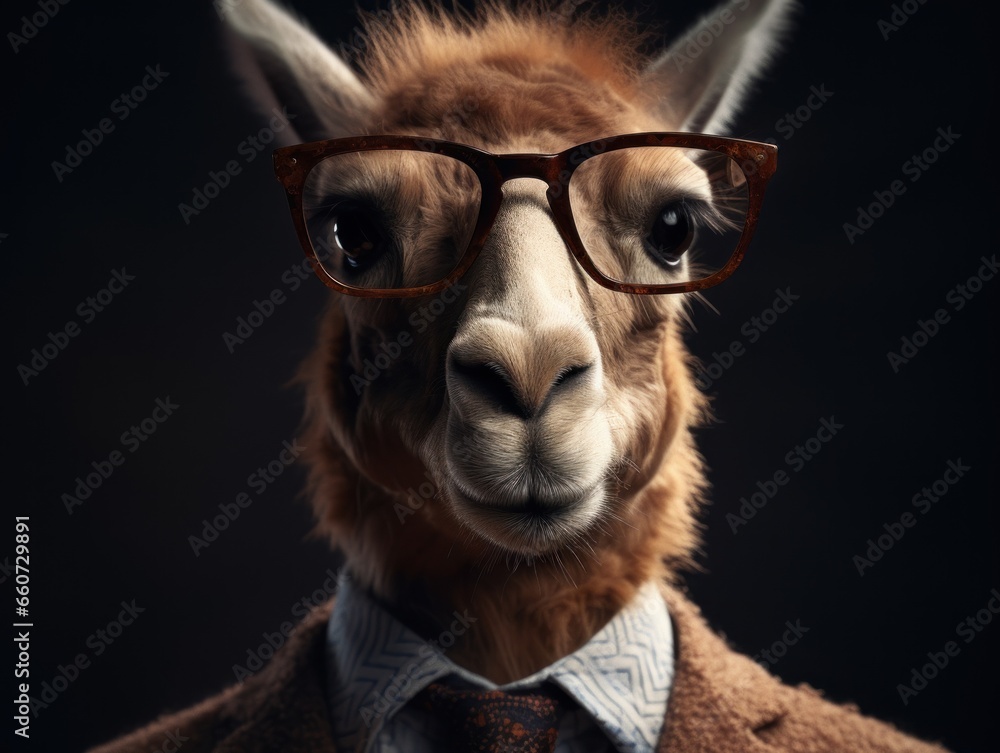 Naklejka premium Vicuna dressed in a business suit and wearing glasses