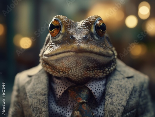 Toad dressed in a business suit and wearing glasses
