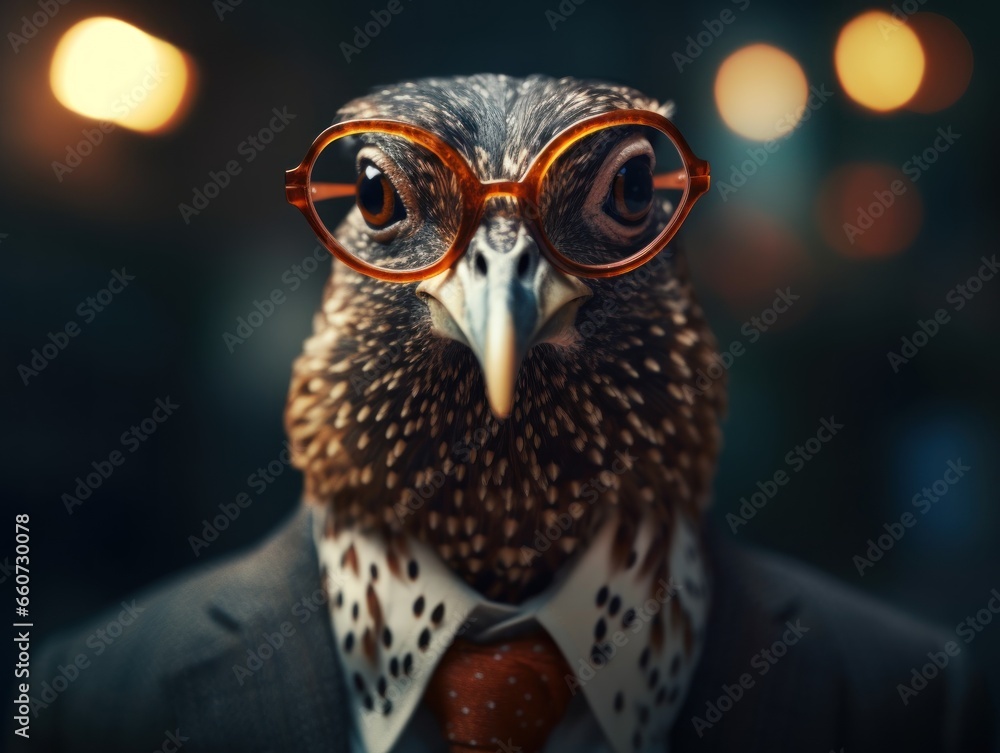 Woodcock dressed in a business suit and wearing glasses Woodcock dressed in a business suit and wearing glasses