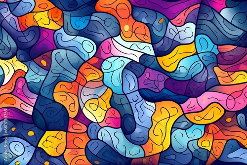 Colorful abstract pattern with unique shapes and lines. Generative AI