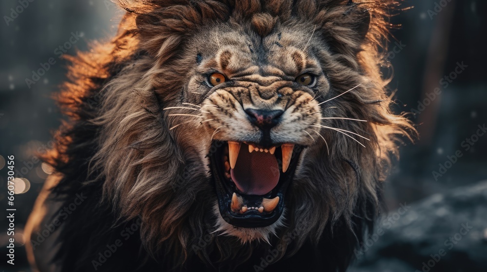 The Lion Roars with his fierce face The Lion Roars with his fierce face