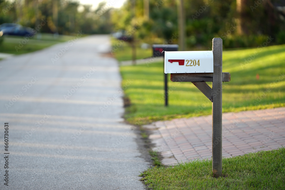 Typical american outdoors mail box on suburban street side Typical american outdoors mail box on suburban street side