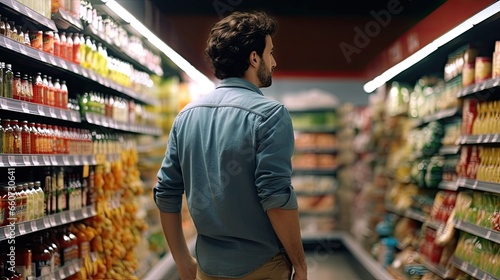 Portrait of single man shopping in the supermarket. © Kartika
