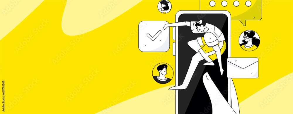 Fototapeta premium Virtual characters social communication concept business flat vector hand drawn illustration 