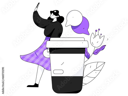 Virtual characters social communication concept business flat vector hand drawn illustration
