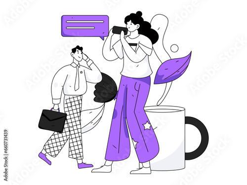 Virtual characters social communication concept business flat vector hand drawn illustration
