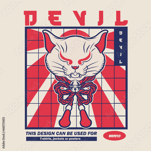 Cartoon maneki neko cat. Vector illustration	
