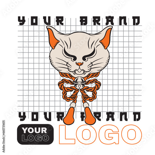 Cartoon maneki neko cat. Vector illustration	
