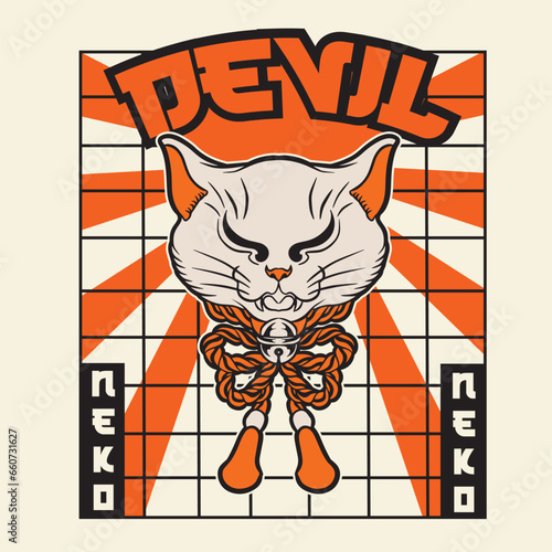 Cartoon maneki neko cat. Vector illustration	
