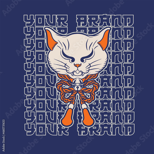 Cartoon maneki neko cat. Vector illustration	
