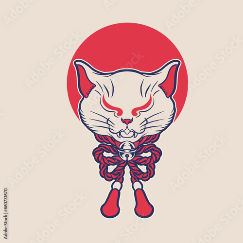 Cartoon maneki neko cat. Vector illustration	
