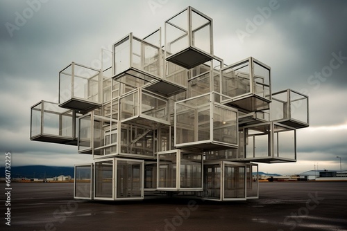 Image of a non-representational structure resembling a modern building. Generative AI