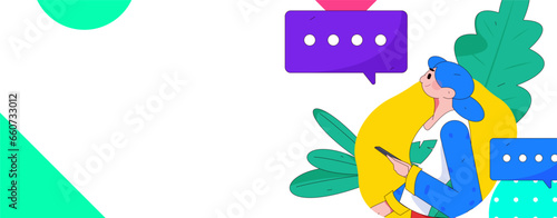 Virtual characters social communication concept business flat vector hand drawn illustration
