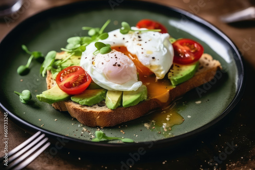 Avocado and poached egg toast - ai generated