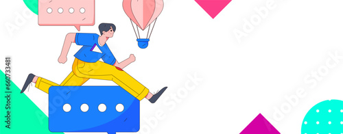 Virtual characters social communication concept business flat vector hand drawn illustration
