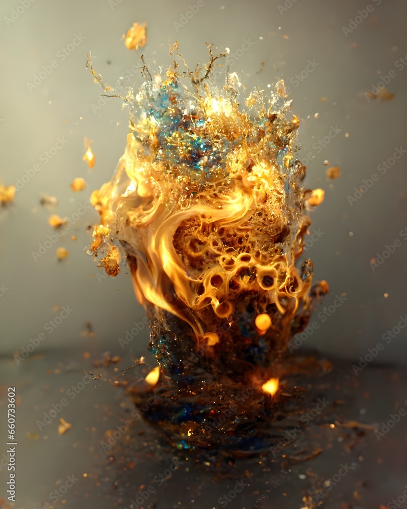 many fiery exploding intricate foamy ornate waves extreme close up ...