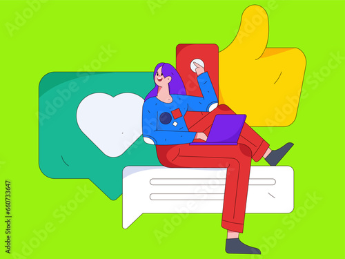 Virtual characters social communication concept business flat vector hand drawn illustration
