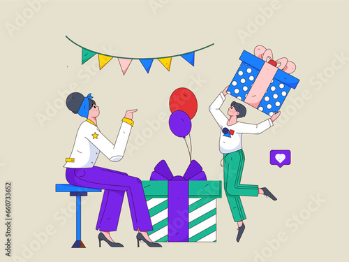 Virtual characters social communication concept business flat vector hand drawn illustration
