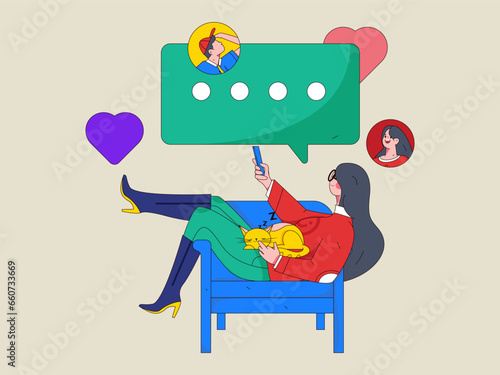 Virtual characters social communication concept business flat vector hand drawn illustration
