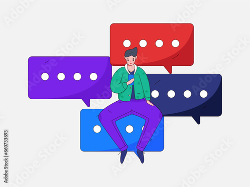 Virtual characters social communication concept business flat vector hand drawn illustration
