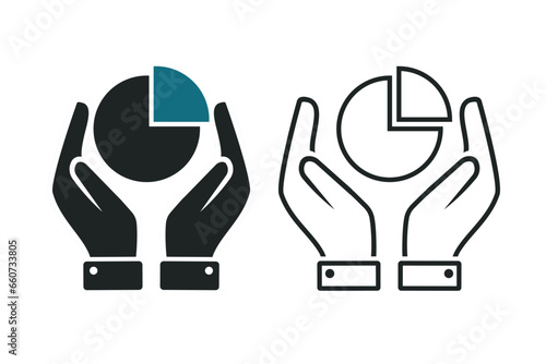 Hand holding chart ratio icon. Illustration vector