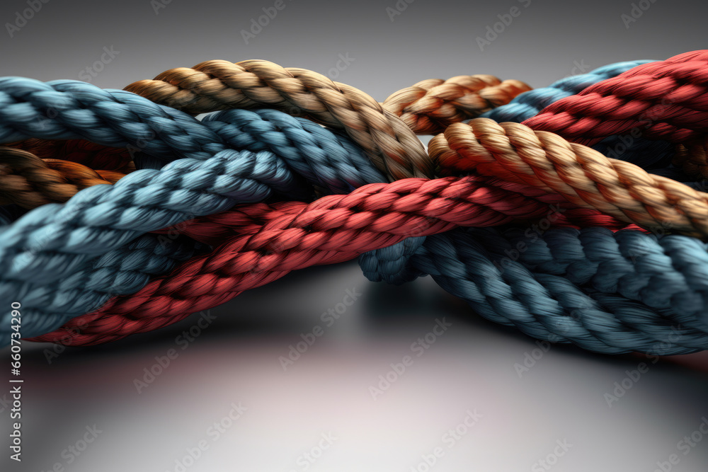 Detailed close-up of knot of rope placed on table. Can be used to depict concepts of strength, security, or problem-solving in various industries.