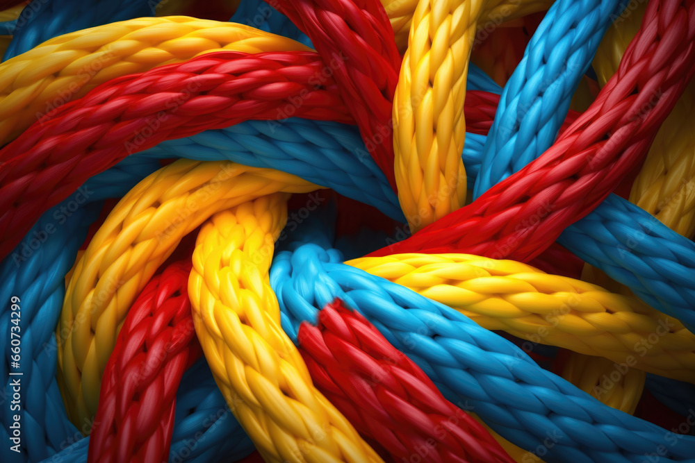 Close-up view of bunch of colorful ropes. This versatile image can be used to represent teamwork, strength, or even adventure.