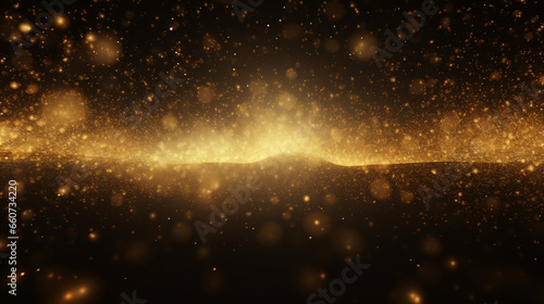 Gleaming Cosmos: Gold Particles and Shining Stars Dust in a Futuristic, Glittering Abstract Background