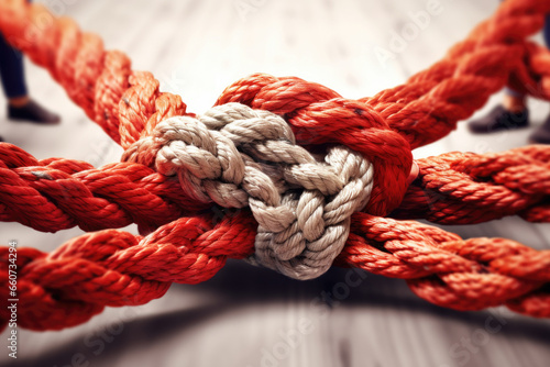 Detailed close-up of knot on rope. This image can be used to depict concepts such as strength, security, or problem-solving.