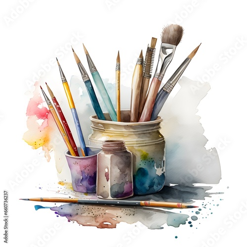 subject drawing utensils watercolor white background 