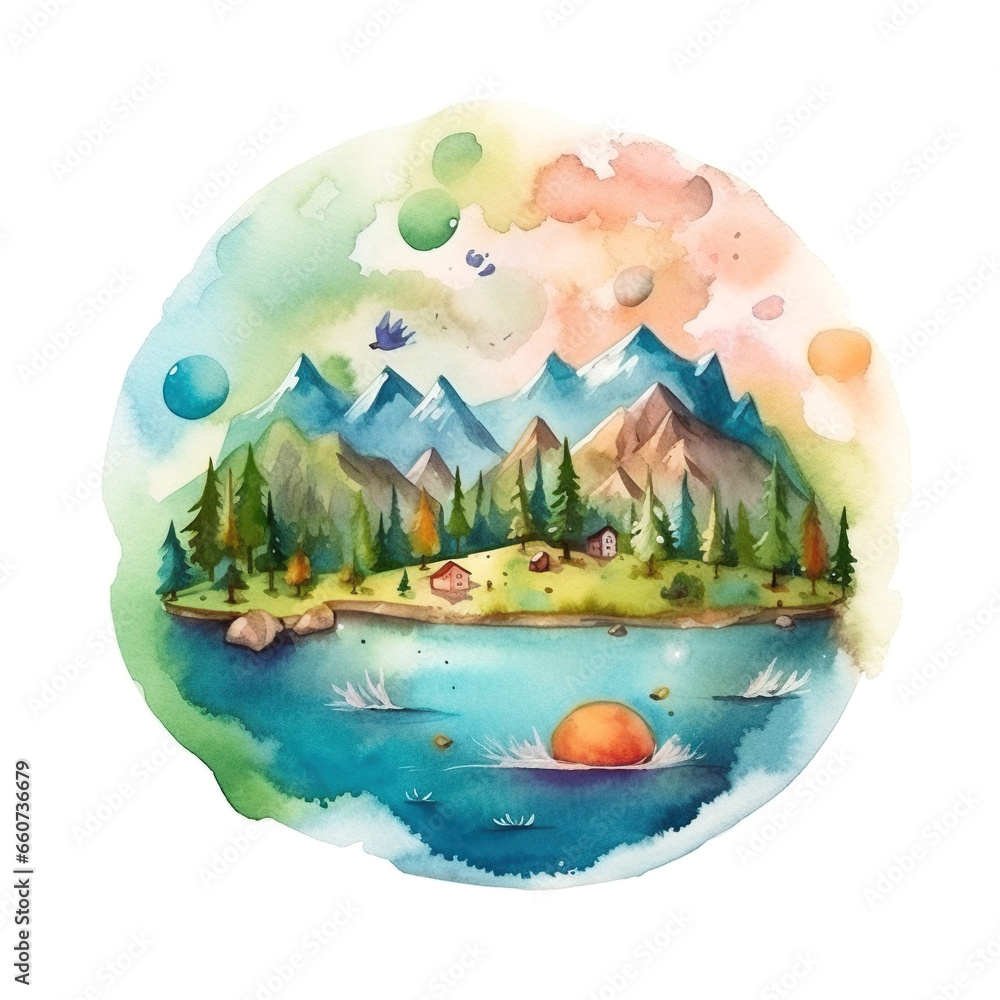 Fototapeta premium Cute nature with green forest in circle
