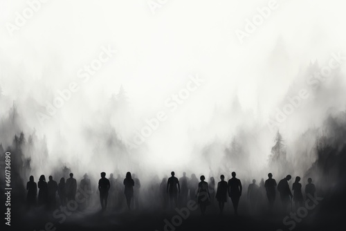 crowd of people in the fog