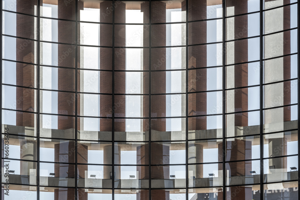 Part of the circular interior wall of the vault of the Atocha train station in Madrid, Spain Part of the circular interior wall of the vault of the Atocha train station in Madrid, Spain