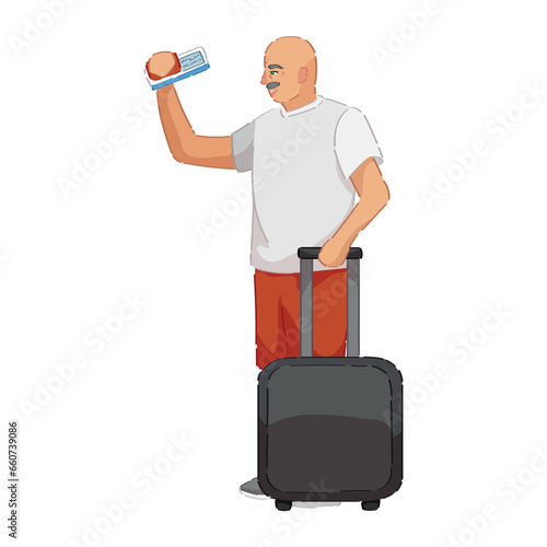 Male senior tourist with luggage on white background